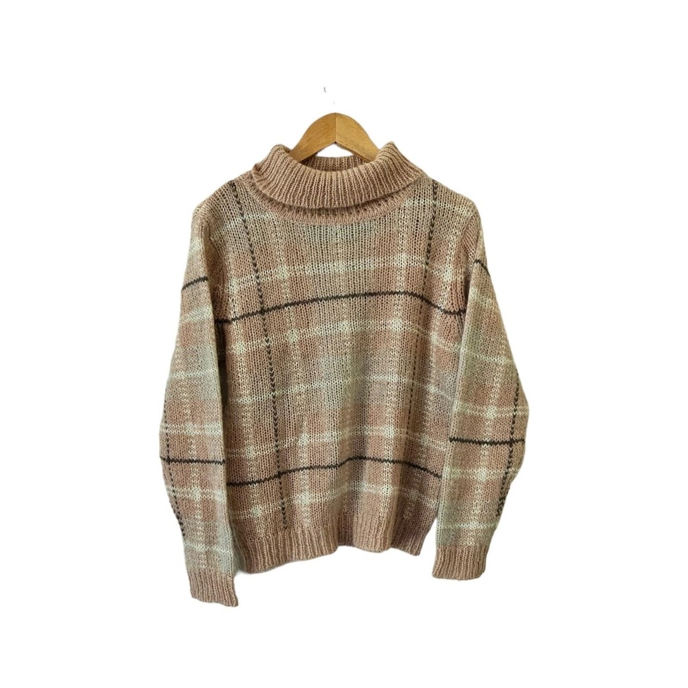 Pendleton Mohair Blend Sweater‎ Turtleneck Pink Plaid Medium